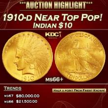 1910-d Gold Indian Eagle Near Top Pop! $10 ms66+ SEGS