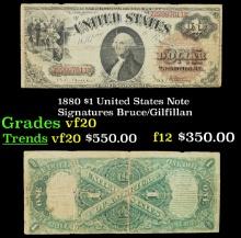 1880 $1 United States Note Grades vf, very fine Signatures Bruce/Gilfillan