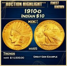 1910-d Gold Indian Eagle $10 ms65 SEGS
