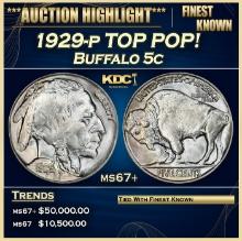 1929-p Buffalo Nickel TOP POP! 5c ms67+ SEGS