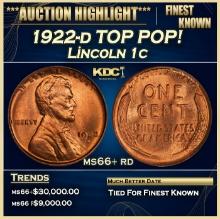 1922-d Lincoln Cent TOP POP! 1c ms66+ rd SEGS