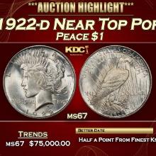 1922-d Peace Dollar Near Top Pop $1 ms67 SEGS