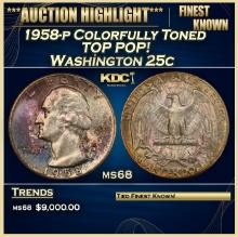 1958-p Washington Quarter Colorfully Toned TOP POP! 25c ms68 SEGS
