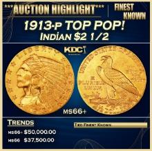 1913-p Gold Indian Quarter Eagle TOP POP! $2 1/2 ms66+ USCG