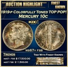 1919-p Mercury Dime Colorfully Toned TOP POP! 10c ms67+ fsb SEGS