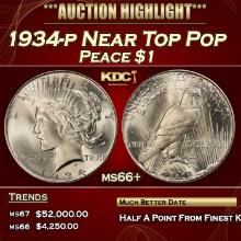 1934-p Peace Dollar Near Top Pop $1 ms66+ SEGS