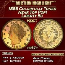 1888 Proof Liberty Nickel Colorfully Toned Near Top Pop! 5c pr67+ SEGS