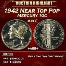 1942 Proof Mercury Dime Near Top Pop 10c pr68+ SEGS