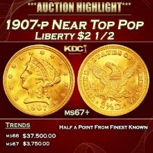 1907-p Gold Liberty Quarter Eagle Near Top Pop $2 1/2 ms67+ SEGS