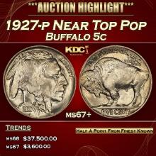 1927-p Buffalo Nickel Near Top Pop 5c ms67+ SEGS