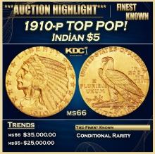 1910-p Gold Indian Half Eagle TOP POP! $5 ms66 USCG