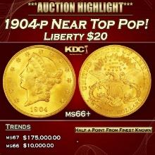 1904-p Gold Liberty Double Eagle Near Top Pop! $20 ms66+ SEGS