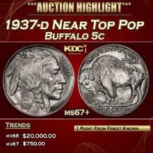 1937-d Buffalo Nickel Near Top Pop 5c ms67+ SEGS