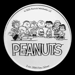 Snoopy & Woodstock Leaf Pile Peanuts Colorized Style - 1 oz Silver Round Round