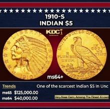 1910-s Gold Indian Half Eagle $5 ms64+ USCG