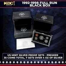 1992-1998 Full Run US Mint Premier Silver Proof Sets - 35 Coins Total, 7 Sets Over 4oz Of Pure Silve