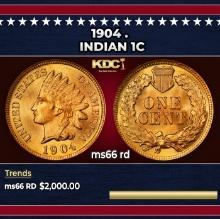 1904 Indian Cent . 1c ms66 rd SEGS
