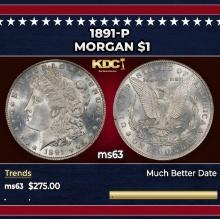 1891-p Morgan Dollar $1 Grades ms63