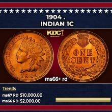 1904 Indian Cent . 1c ms66+ rd SEGS