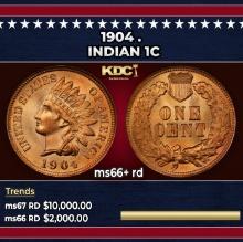 1904 Indian Cent . 1c ms66+ rd SEGS