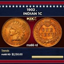 1902 Indian Cent . 1c ms66 rd SEGS