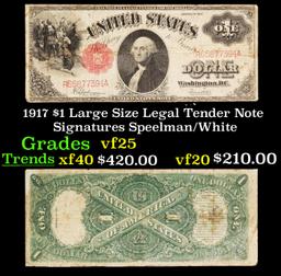 1917 $1 Large Size Legal Tender Note Grades vf+ Signatures Speelman/White