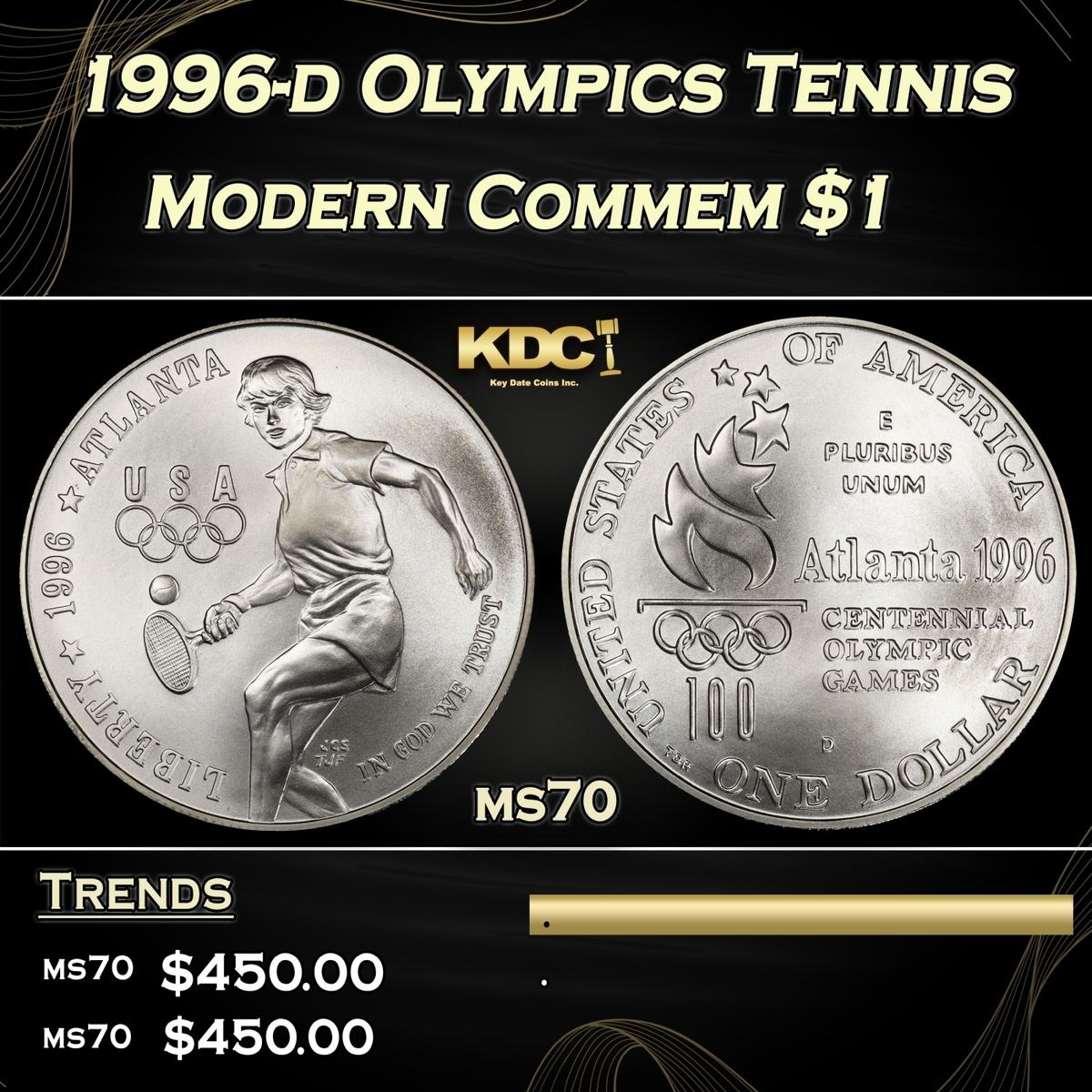1996-d Olympics Tennis Modern Commem Dollar $1 ms70 SEGS
