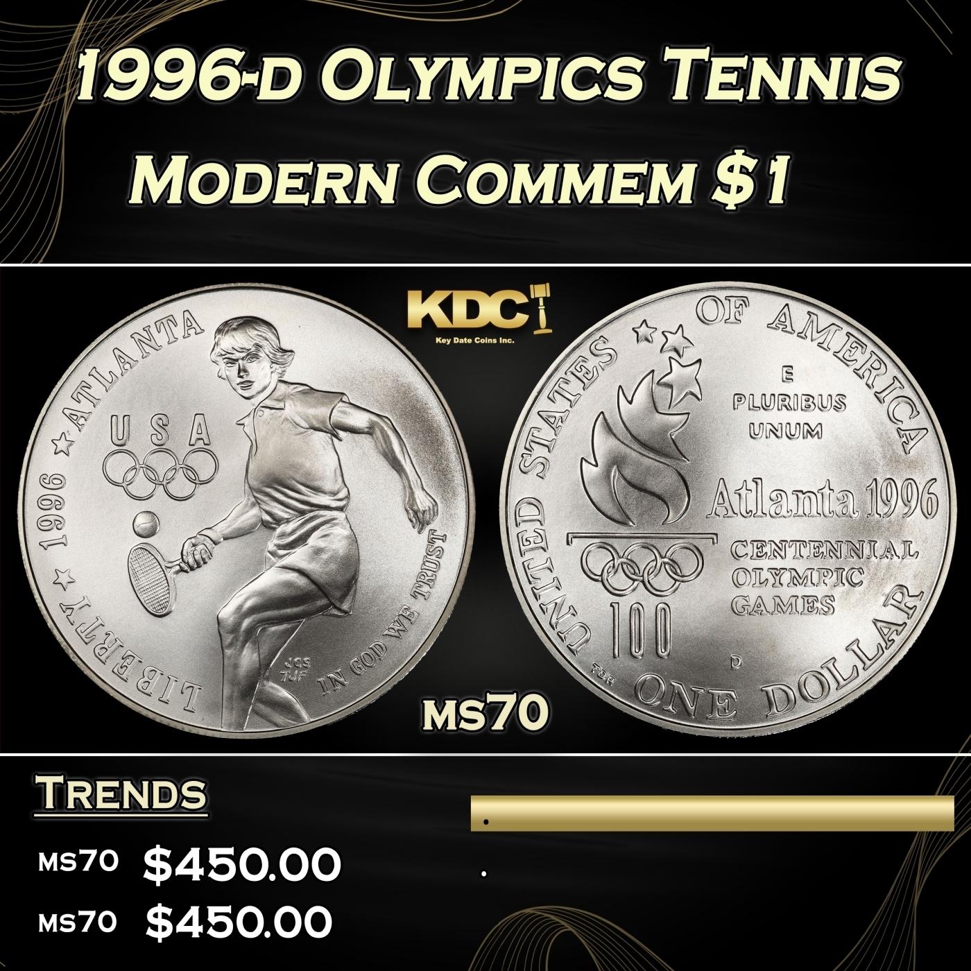 1996-d Olympics Tennis Modern Commem Dollar $1 ms70 SEGS