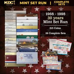 1968-1998 30 Years Mint Set Run - 315 Coins, 29 Complete Sets