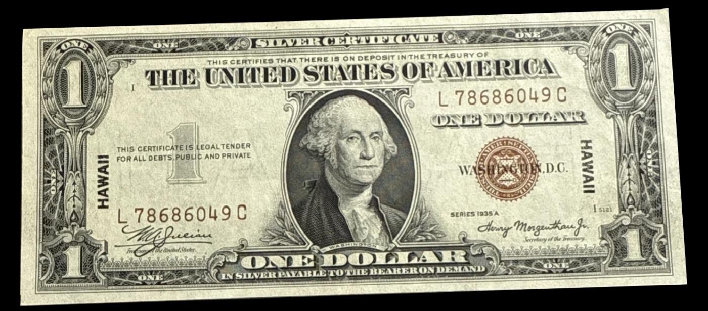 1935A $1 Silver Certificate Hawaii WWII Emergency Currency Grades Select AU