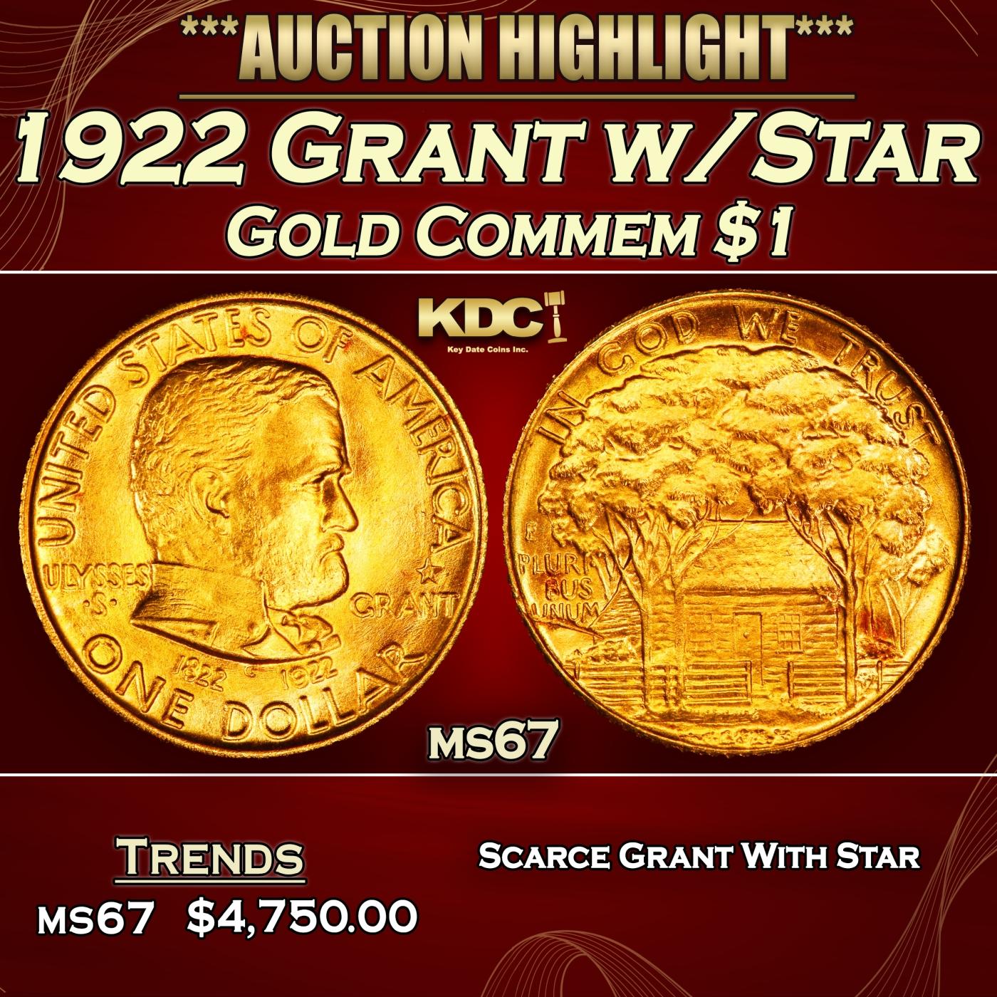 1922 Grant w/Star Gold Commem Dollar 1 ms67 SEGS