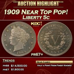 1909 Proof Liberty Nickel Near Top Pop! 5c pr67+ SEGS
