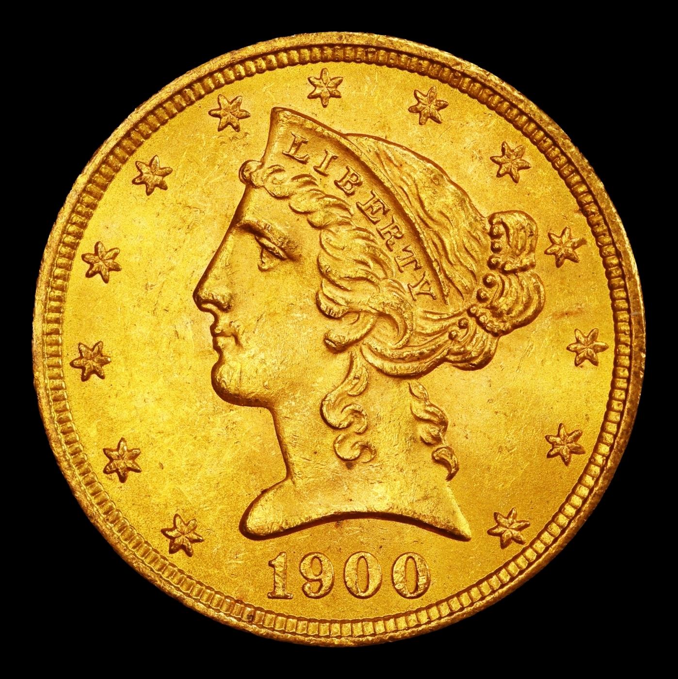 1900-p Gold Liberty Half Eagle $5 ms66+ SEGS