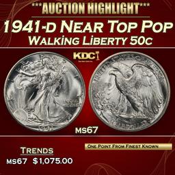 1941-d Walking Liberty Half Dollar Near Top Pop 50c ms67 SEGS
