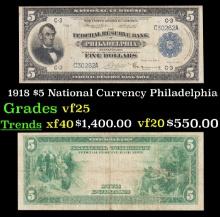1918 $5 National Currency Grades vf+ Philadelphia