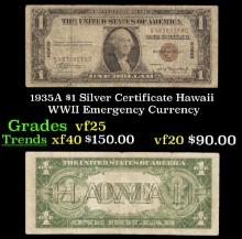 1935A $1 Silver Certificate Hawaii WWII Emergency Currency Grades vf+