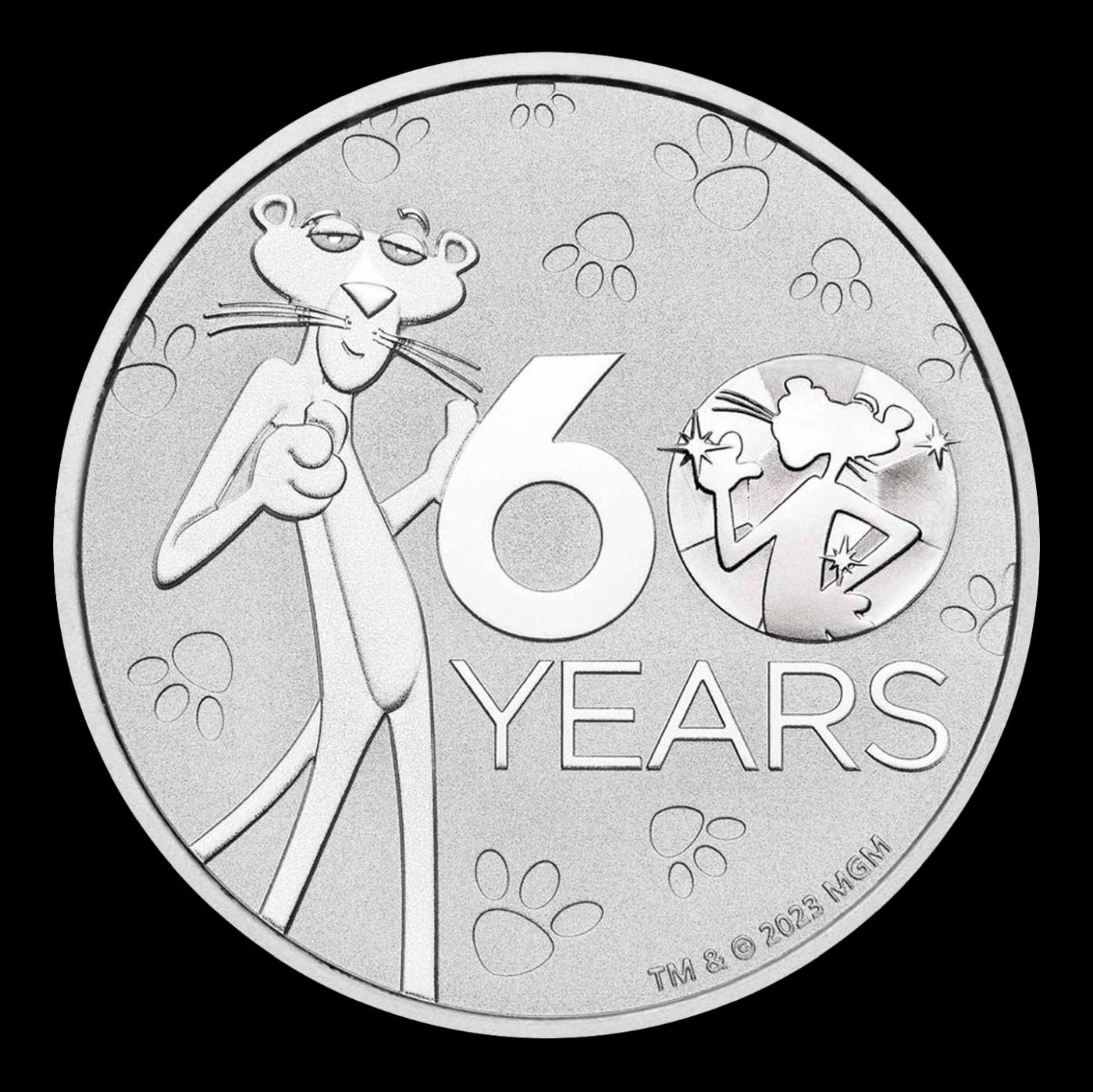2024 Tuvalu $1 Pink Panther 60th Anniversary Coin - 1 oz Silver Round Round