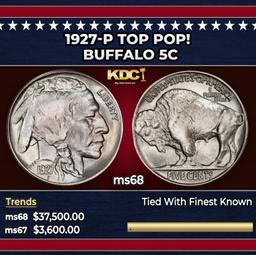 1927-p Buffalo Nickel TOP POP! 5c ms68 SEGS
