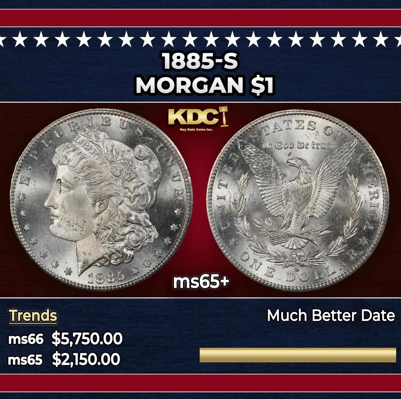 1885-s Morgan Dollar $1 ms65+ SEGS