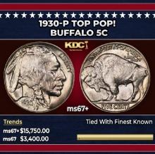 1930-p Buffalo Nickel TOP POP! 5c ms67+ SEGS