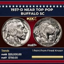 1937-d Buffalo Nickel Near Top Pop 5c ms67+ SEGS