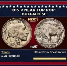1915-p Buffalo Nickel Near Top Pop! 5c ms67 SEGS