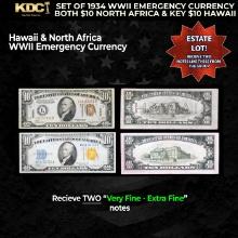 Set of 1934 WWII Emergency Currency Both $10 North Africa & KEY $10 Hawaii Grades VF/XF