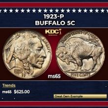 1923-p Buffalo Nickel 5c Grades ms65