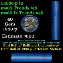 BU Shotgun Jefferson 5c roll, 1986-p 40 pcs Bank $2 Nickel Wrapper