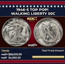 1946-s Walking Liberty Half Dollar TOP POP! 50c ms67+ SEGS