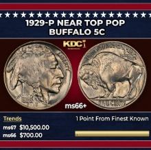 1929-p Buffalo Nickel Near Top Pop 5c ms66+ SEGS
