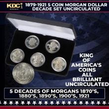 1879-1921 5 Coin Morgan Dollar Decade Set 1 Coin From Each Decade Uncirculated