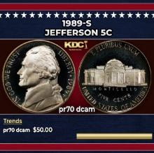 1989-s Proof Jefferson Nickel 5c pr70 dcam SEGS
