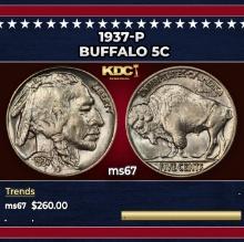 1937-p Buffalo Nickel 5c ms67 SEGS